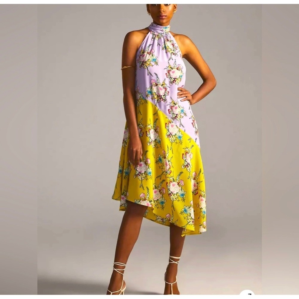 Hutch Floral Halter Midi Dress in Lavender and Yellow